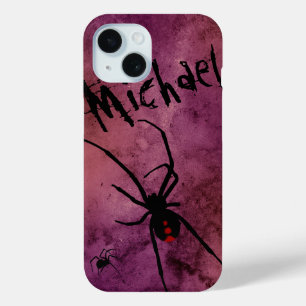 Zwarte Weduwe Spin Gotische Halloween Monogram iPhone 15 Case