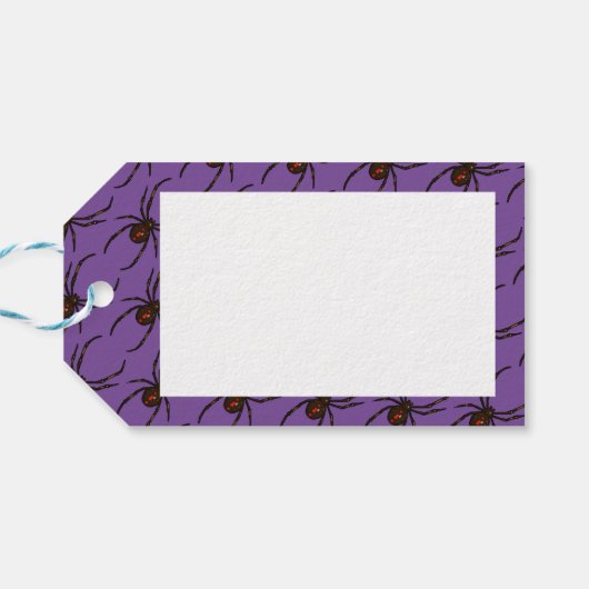 Zwarte weduwe spin halloween pixel art patroon cadeaulabel (Achterkant Horizontaal)