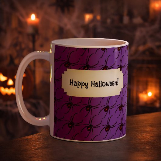 Zwarte weduwe spin halloween pixel art patroon koffiemok