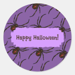 Zwarte Weduwe Spin Halloween Pixel Art Patroon Ronde Sticker