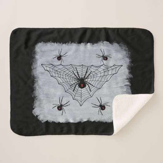 Zwarte Weduwe Spinnen Rode Zandloper in Web on Whi Sherpa Deken (Voorkant (horizontaal))