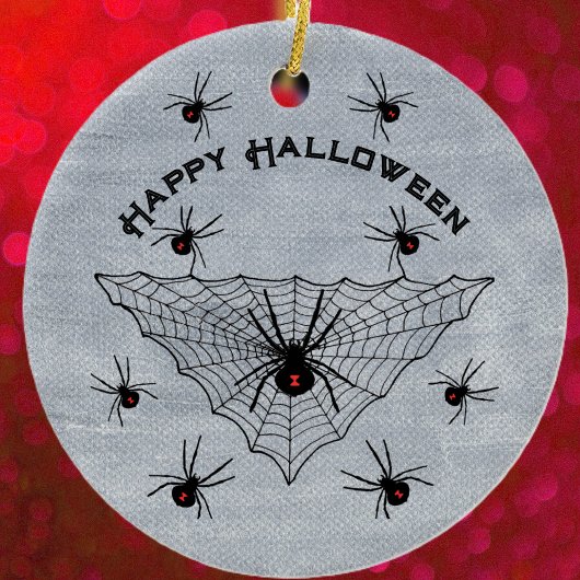 Zwarte Weduwe Spinnen Rood Merk in Web Wit Keramisch Ornament