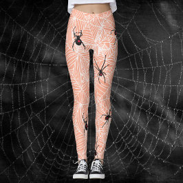 Zwarte Weduwe Spinnenweb Pastel Perzik Kostuum Leggings