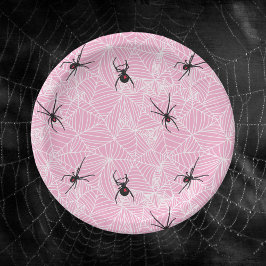 Zwarte Weduwe Spinnenweb Roze Papieren Bordje