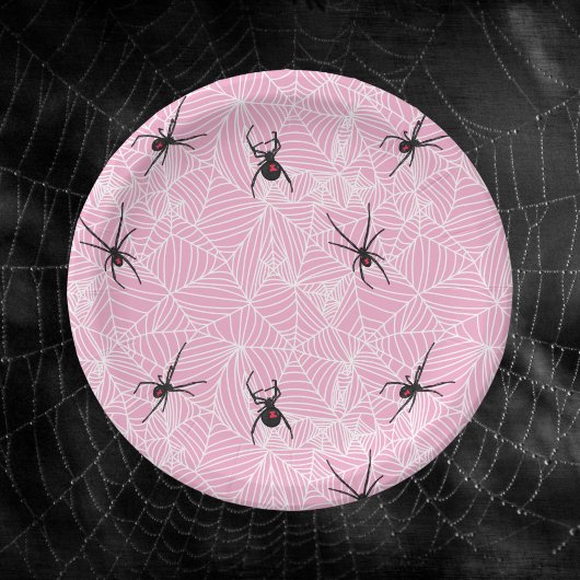 Zwarte Weduwe Spinnenweb Roze Papieren Bordje