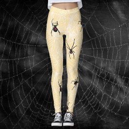 Zwarte Weduwe Spinnenwebben Pastel Gele Kostuum Leggings