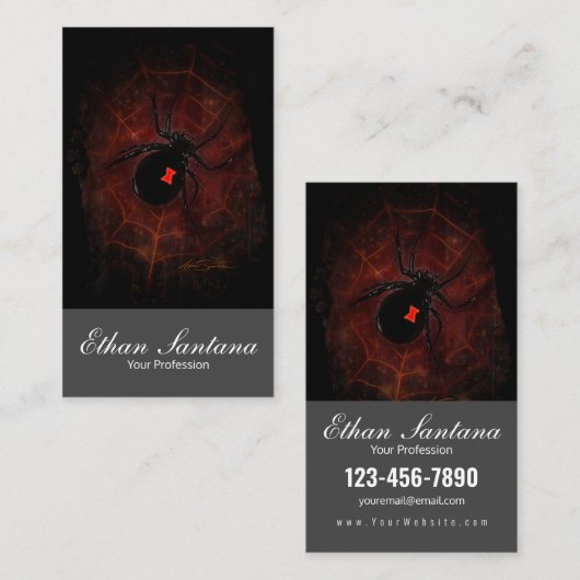 Zwarte weduwe visitekaartje (Voorkant / Achterkant)