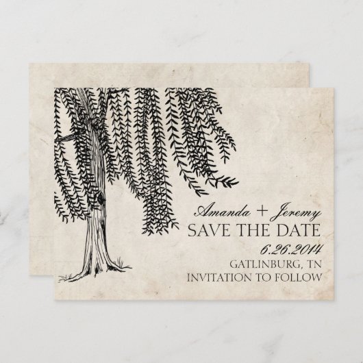 zwarte weep Willow slaat de datum op Aankondigingskaart (Voorkant / Achterkant)