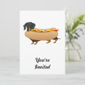 Zwarte Weiner Dog met Alle Fixins Kaart (Staand voorkant)