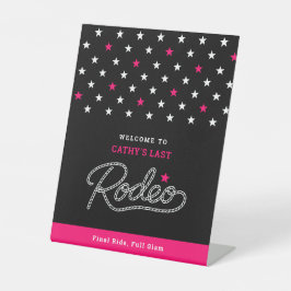 Zwarte Welcome Last Rodeo Bachelorette-feest Reclamebord Met Voetstuk