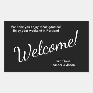 Zwarte welkome gasten cadeau voor zakdoekje bruilo rechthoekige sticker