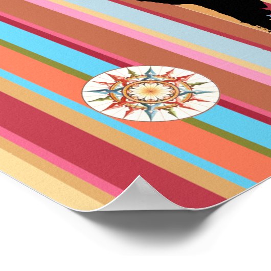 zwarte wereldkaart + kleurenstrepen poster (Hoek)