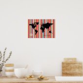 zwarte wereldkaart + kleurenstrepen poster (Keuken)