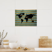 zwarte wereldkaart met strepen poster (Keuken)