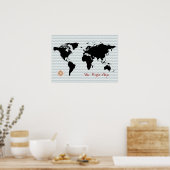 zwarte wereldkaart op chevron poster (Keuken)