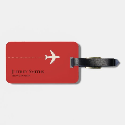 zwarte Wereldkaart op rode reizen Bagagelabel (Achterkant horizontaal)