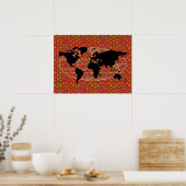 zwarte wereldkaart polka stippen poster (Keuken)