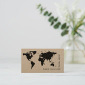 Zwarte wereldkaart reisagent (op Kraft Option) Visitekaartje (Staand voorkant)