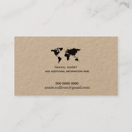 Zwarte wereldkaart reisagent (op Kraft Option) Visitekaartje (Achterkant)