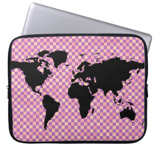 zwarte wereldkaart ~ roos pixels laptop sleeve