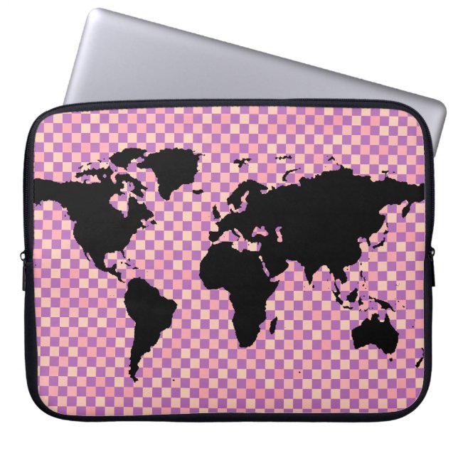 zwarte wereldkaart ~ roos pixels laptop sleeve (Voorkant)