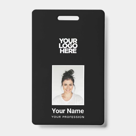 Zwarte Werknemer - Foto, BarCode, Groot Logo, Naam Badge (Voorzijde)