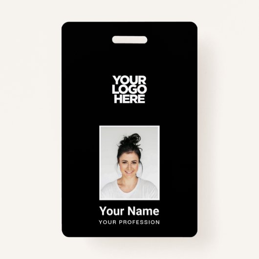 Zwarte werknemer - Foto, BarCode, Grote Logo, Naam Badge (Voorkant)