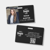 Zwarte Werknemer Pasfoto met QR-code Zakelijk Logo Badge (Voor- en achterkant)
