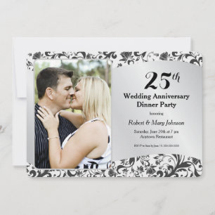 Zwarte Wervel & Zilveren Huwelijksjubileum Foto Kaart