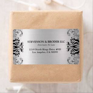 Zwarte wervelende zilveren achtergrond etiket