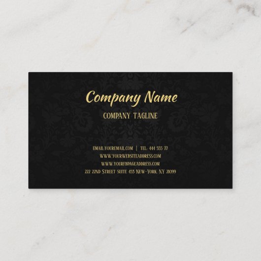 Zwarte werveling en damast visitekaartje (Achterkant)