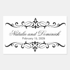 Zwarte wervelingen Bruiloft Monogram Logo Rechthoekige Sticker