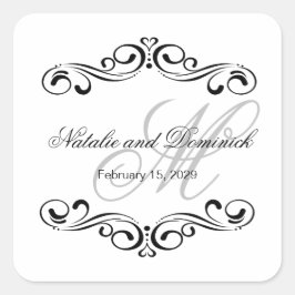 Zwarte wervelingen Bruiloft Monogram Logo Vierkante Sticker