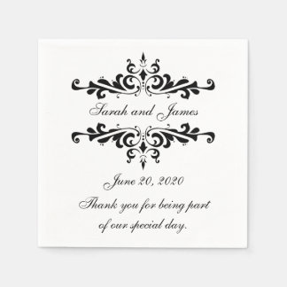 Zwarte Wervelingen Dank U Trouwpapier Servet