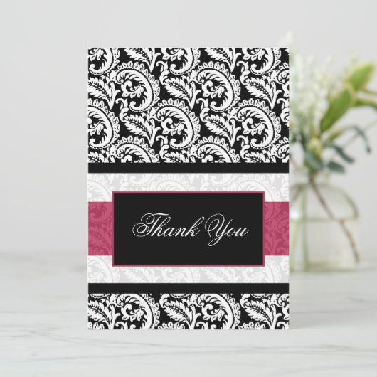 Zwarte wervelingen roze Bedankt Card (Staand voorkant)
