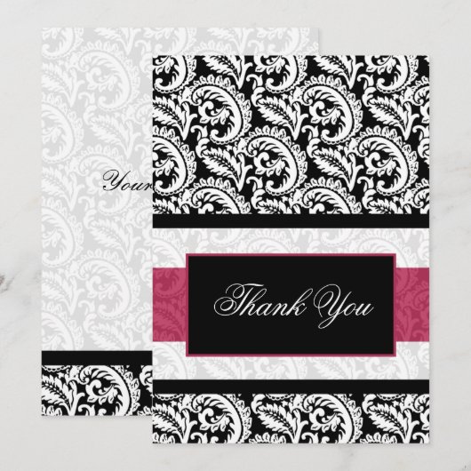 Zwarte wervelingen roze Bedankt Card (Voorkant / Achterkant)