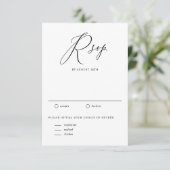 Zwarte Whimsical Calligraphy Bruiloft RSVP Kaartje (Staand voorkant)