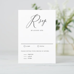 Zwarte Whimsical Calligraphy Bruiloft RSVP Kaartje