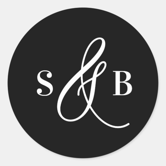 Zwarte Whimsical Calligraphy Trouw Monogram Ronde Sticker (Voorkant)