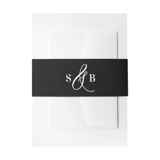 Zwarte Whimsical Calligraphy Trouw Monogram Uitnodigingen Wikkel (Voorkant Voorbeeld)