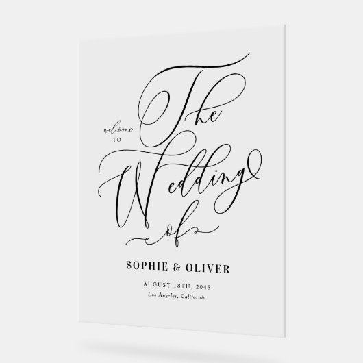 Zwarte Whimsical Calligraphy Trouw Welkom Acryl Bord (Hoek)