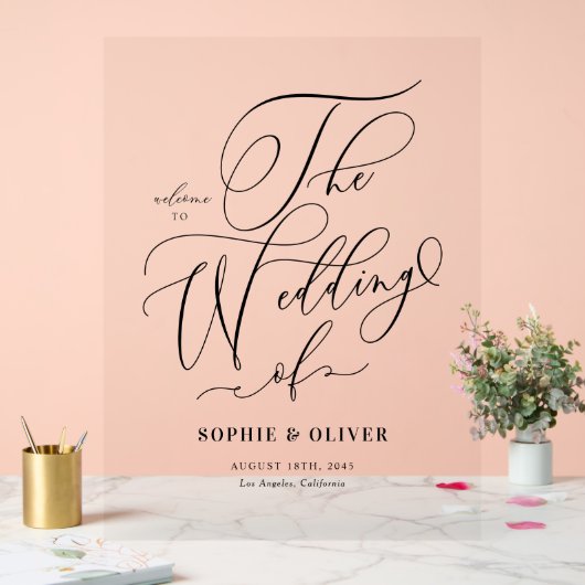 Zwarte Whimsical Calligraphy Trouw Welkom Acryl Bord (Huwelijk)