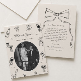 Zwarte Whimsical Foto Handgetekende Huwelijk Bedankkaart