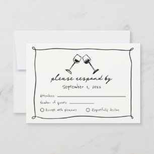 Zwarte Whimsical Handgetekende Wijngaard Huwelijk RSVP Kaartje
