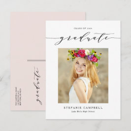 Zwarte Whimsical Script Foto Afstudeerkaart Aankondigingskaart