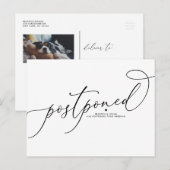 Zwarte Whimsical Script Uitgestelde Trouwdatum Aankondigingskaart (Voorkant / Achterkant)