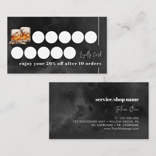 Zwarte whisky klantenkaartje (Voorkant / Achterkant)