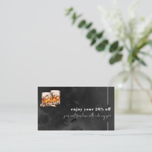 Zwarte whisky kortingskaartje (Staand voorkant)