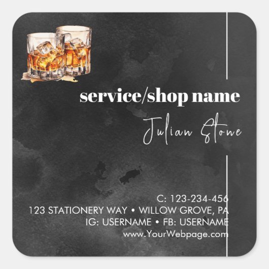 Zwarte whisky vierkante sticker (Voorkant)