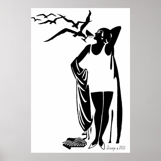 Zwarte White Deco bestrandchampagne Poster (Voorkant)